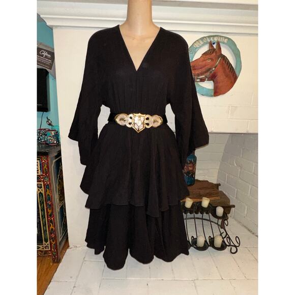 RHODE BLACK LAYERED VEE NECK ELASTIC WAIST DRESS S - Picture 1 of 5